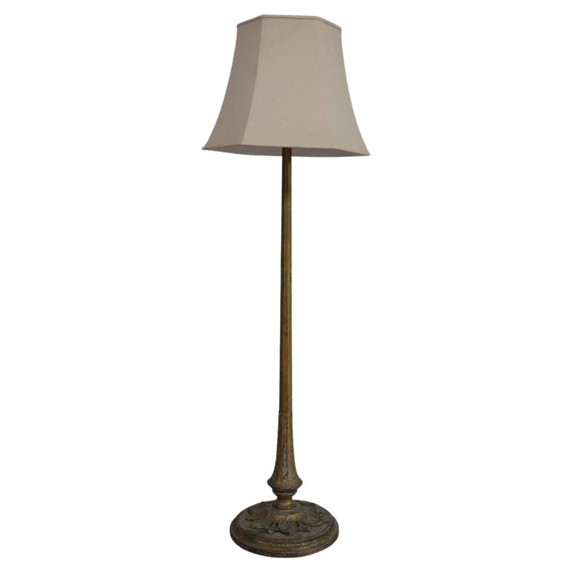 Art Deco French Wooden and Metal Gilt Floor Lamp For Sale