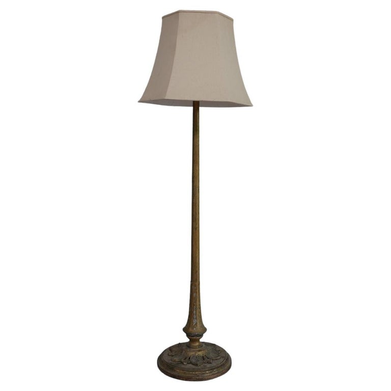 Art Deco French Wooden and Metal Gilt Floor Lamp For Sale at 1stDibs