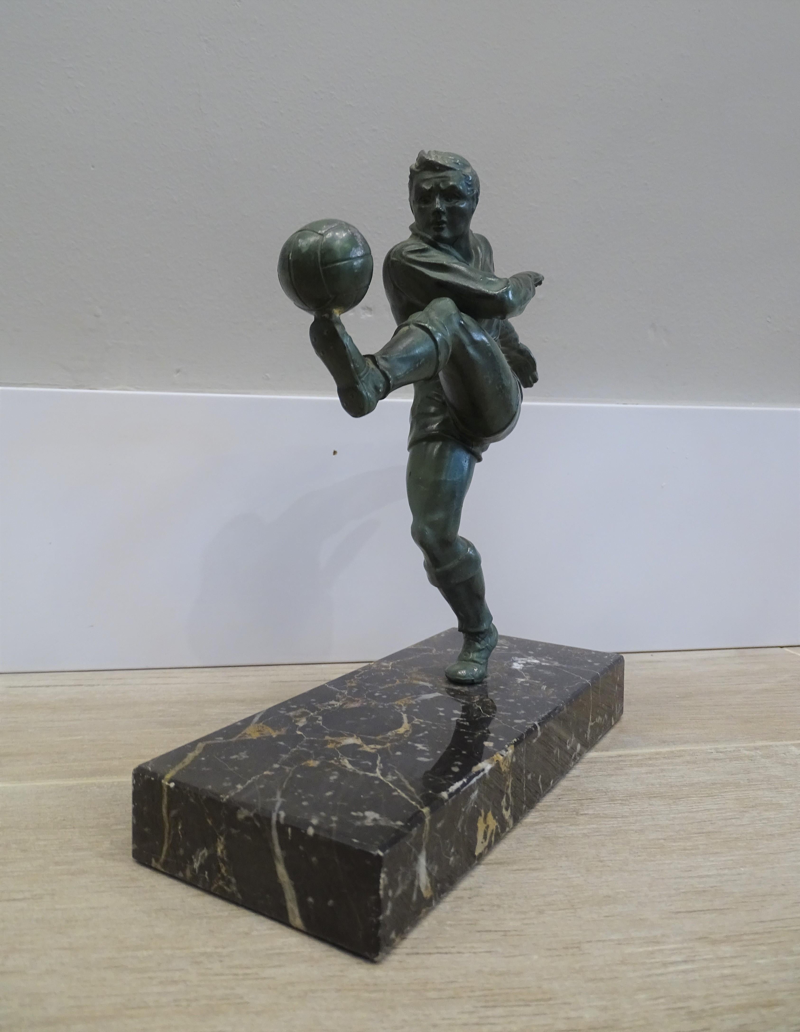 Hand-Crafted Art Deco French sculpture World Cup Football Bronce, Marble