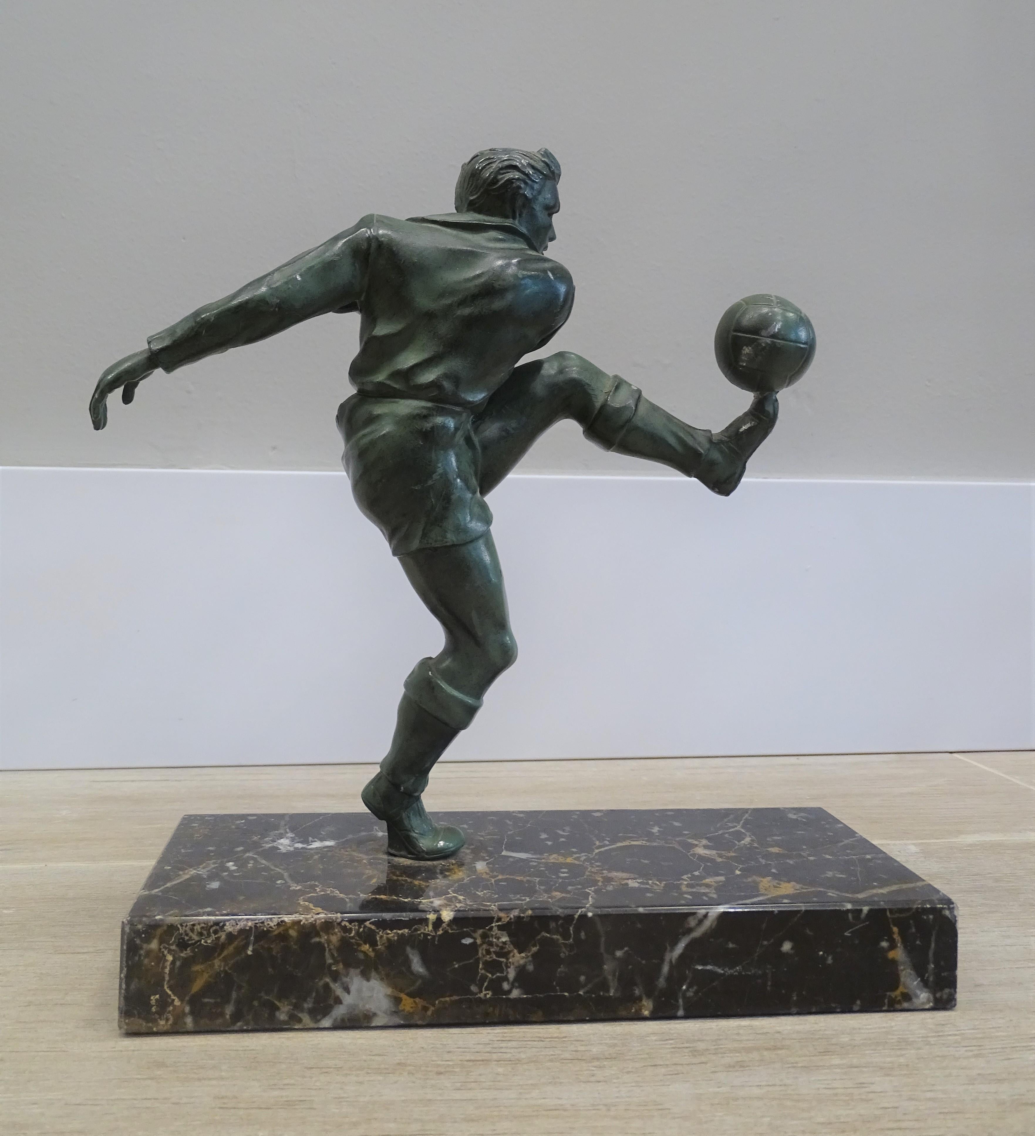 Mid-20th Century Art Deco French sculpture World Cup Football Bronce, Marble