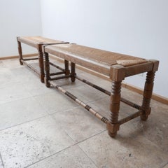 Art Deco French Woven Rush Wooden Benches in the Manner of Charles Dudouyt '2'
