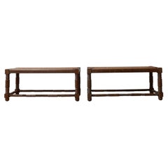 Art Deco French Woven Rush Wooden Benches in the Manner of Charles Dudouyt '2'