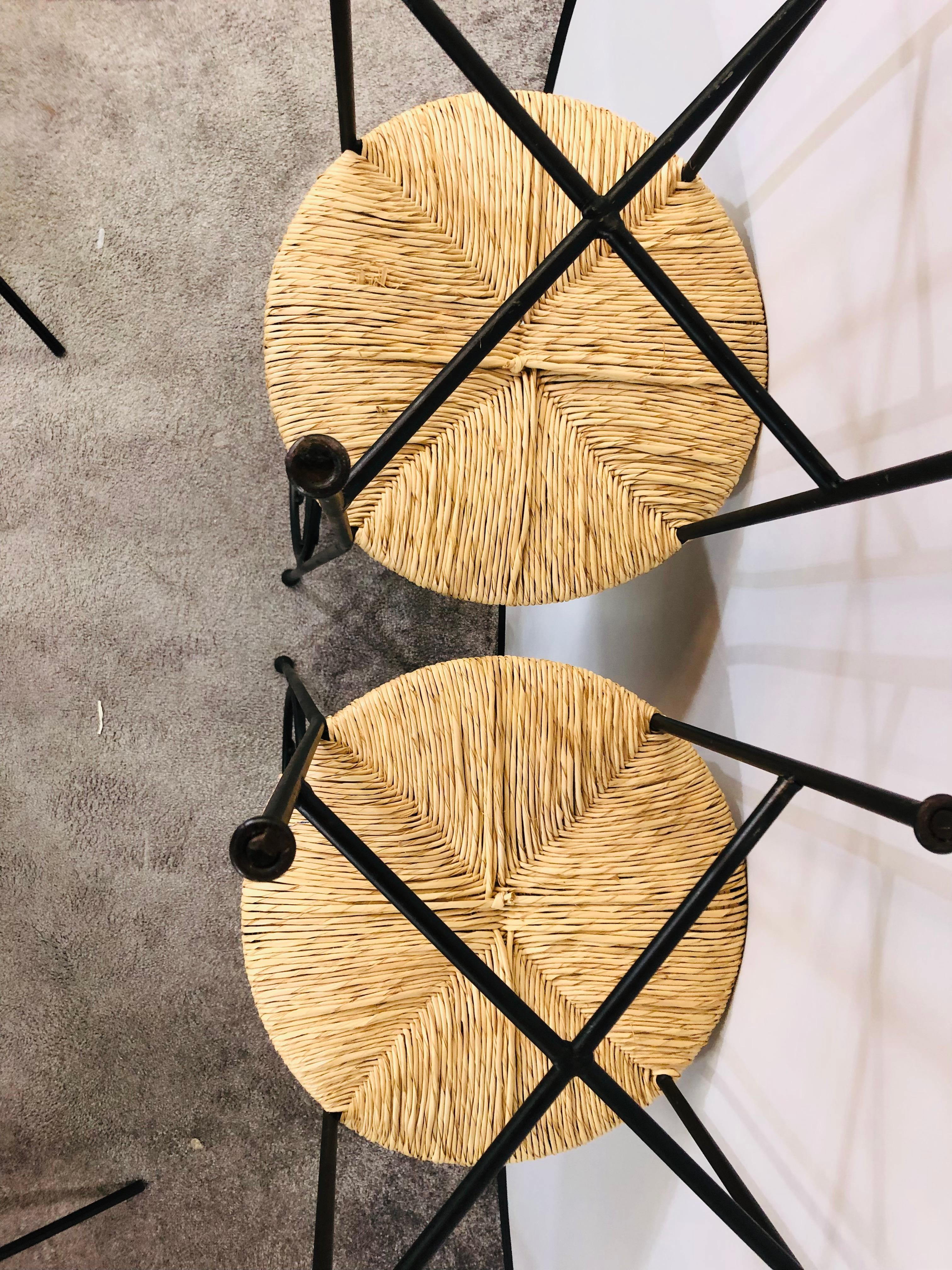 Art Deco French Wrought Iron Moon and Sun Rattan Seat Chairs, a Set of Four 5