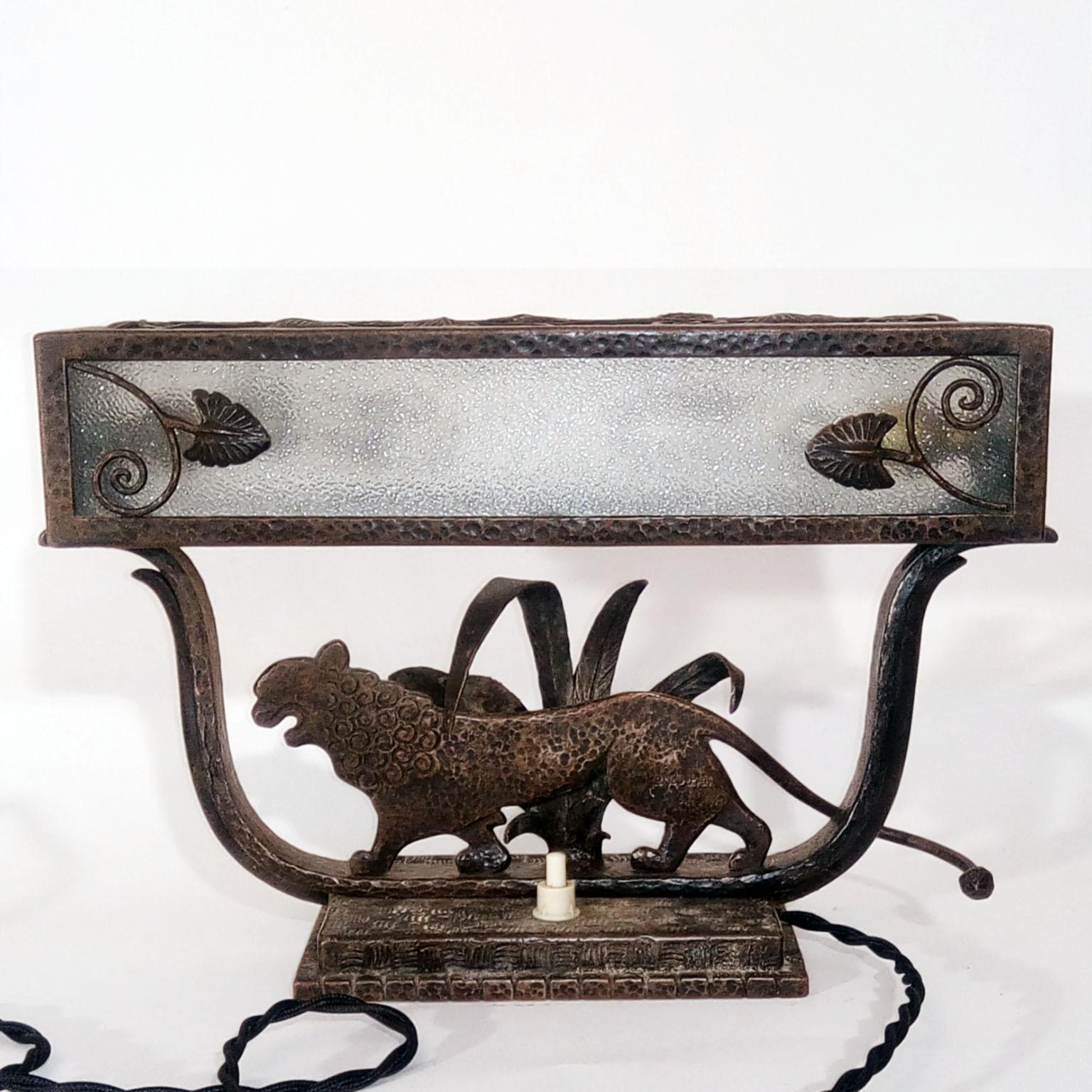 Art Deco French Wrought Iron Table Lamp by Paul Kiss, 1930s For Sale 7