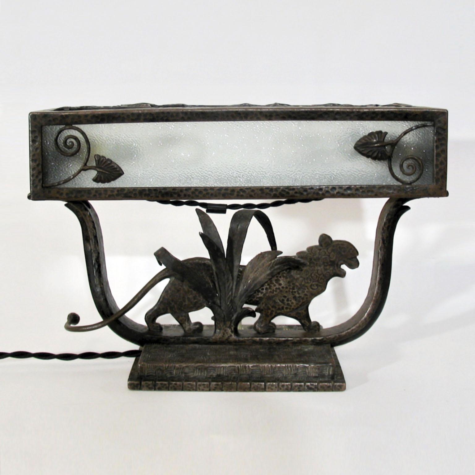 Art Deco French Wrought Iron Table Lamp by Paul Kiss, 1930s For Sale 2