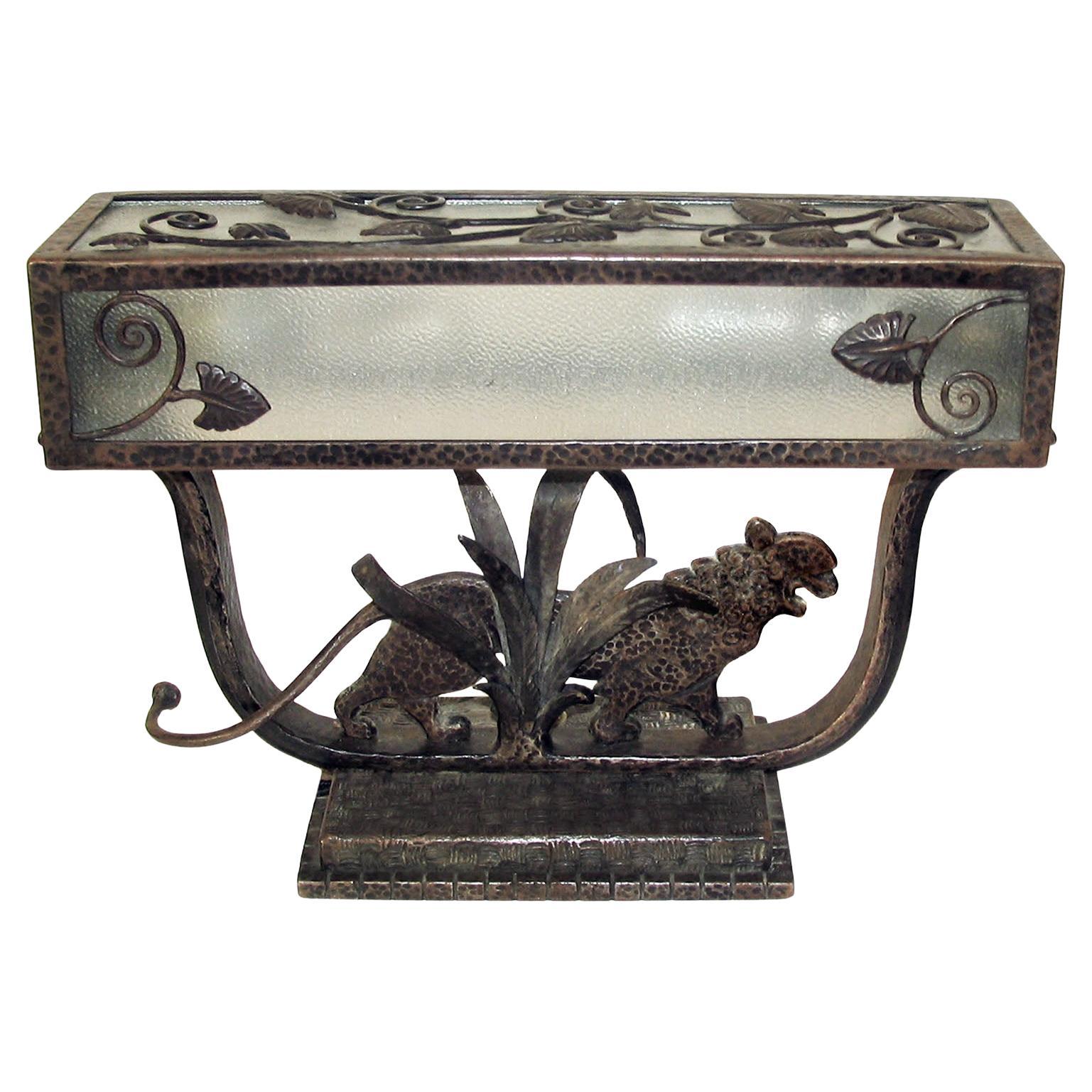 Art Deco French Wrought Iron Table Lamp by Paul Kiss, 1930s