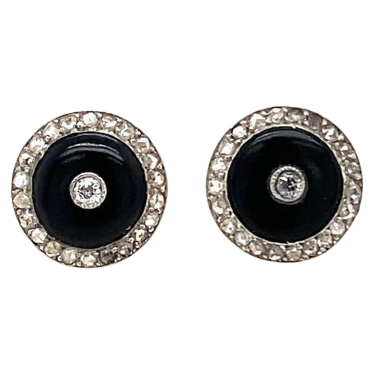 Clous d'oreilles Art Déco Frere Lacloche en platine, onyx et diamants, vers 1930