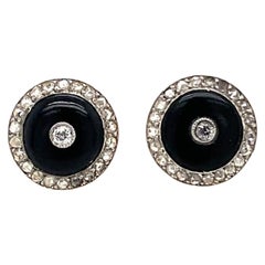Art Deco Frere Lacloche Platinum Onyx and Diamond Stud Earrings, Circa 1930