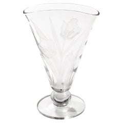 Art Deco Frosted and Transparent Glass Vase with Floral Relief Detailing