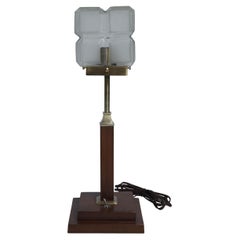 Art Deco Frosted Art Glass Shade on Teak Base