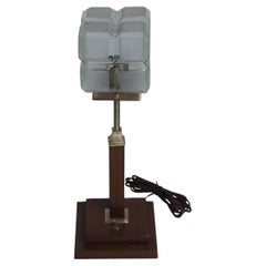 Art Deco Frosted Art Glass Shade on Teak Base