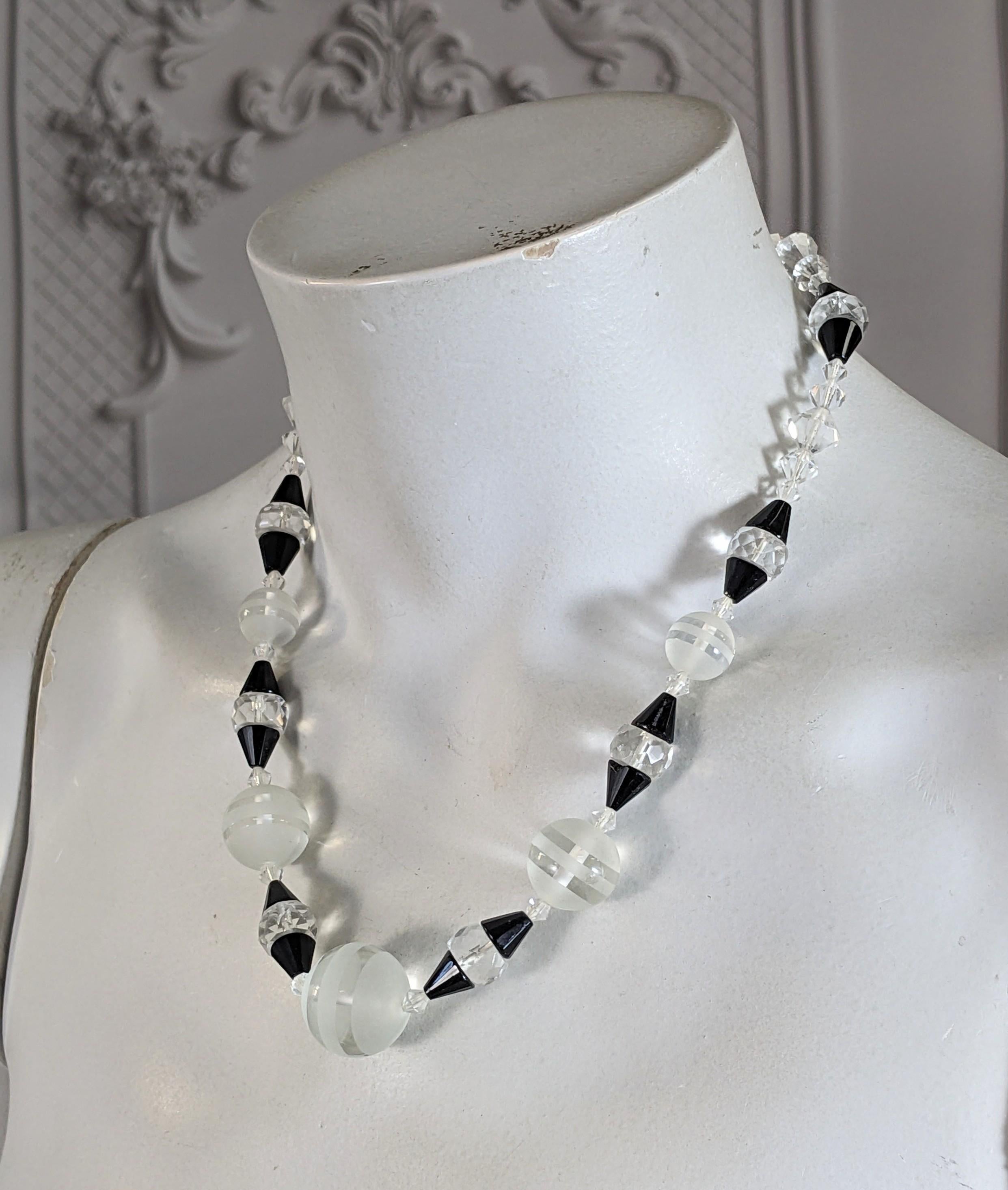 Art Deco Frosted Crystal and Jet Bead Necklace For Sale 1