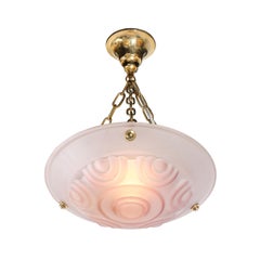 Art Deco Frosted Geometric Rose Glass Brass Fitted Pendant Chandelier