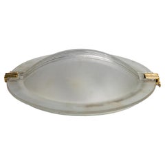 Antique Art Deco Frosted Glass and Brass Flush Mount Ceiling Fixture