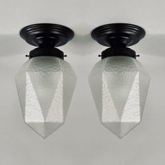 Art Deco Mattglas & brüniertes Messing Flush Mounts, Schweden 1920er Jahre