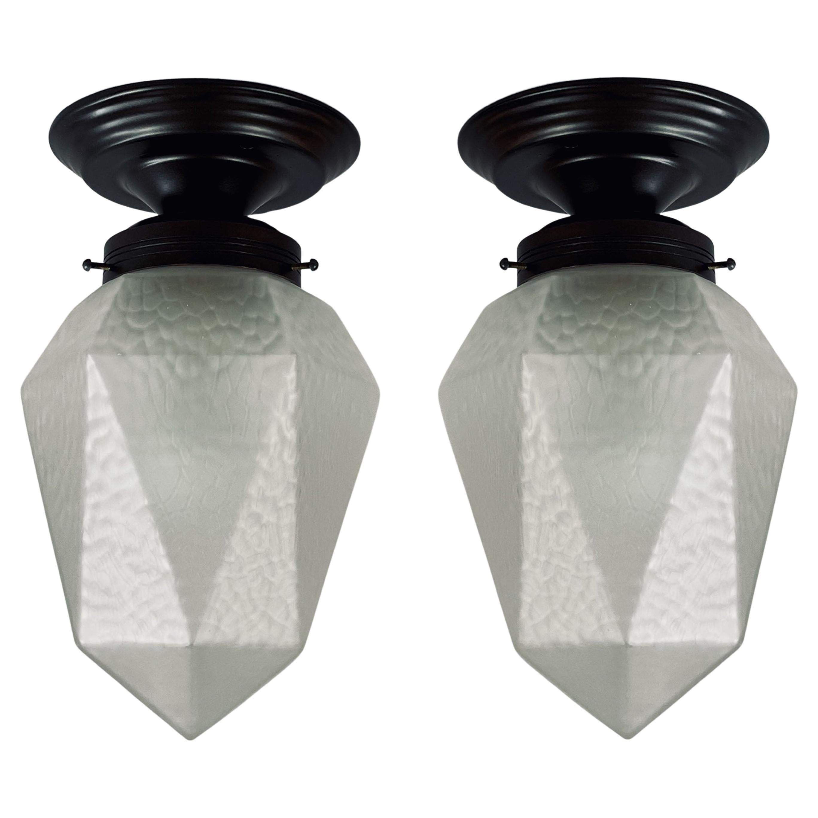 Montures de chasse d
eau Art déco en verre dépoli et laiton bruni, Suède, années 1920