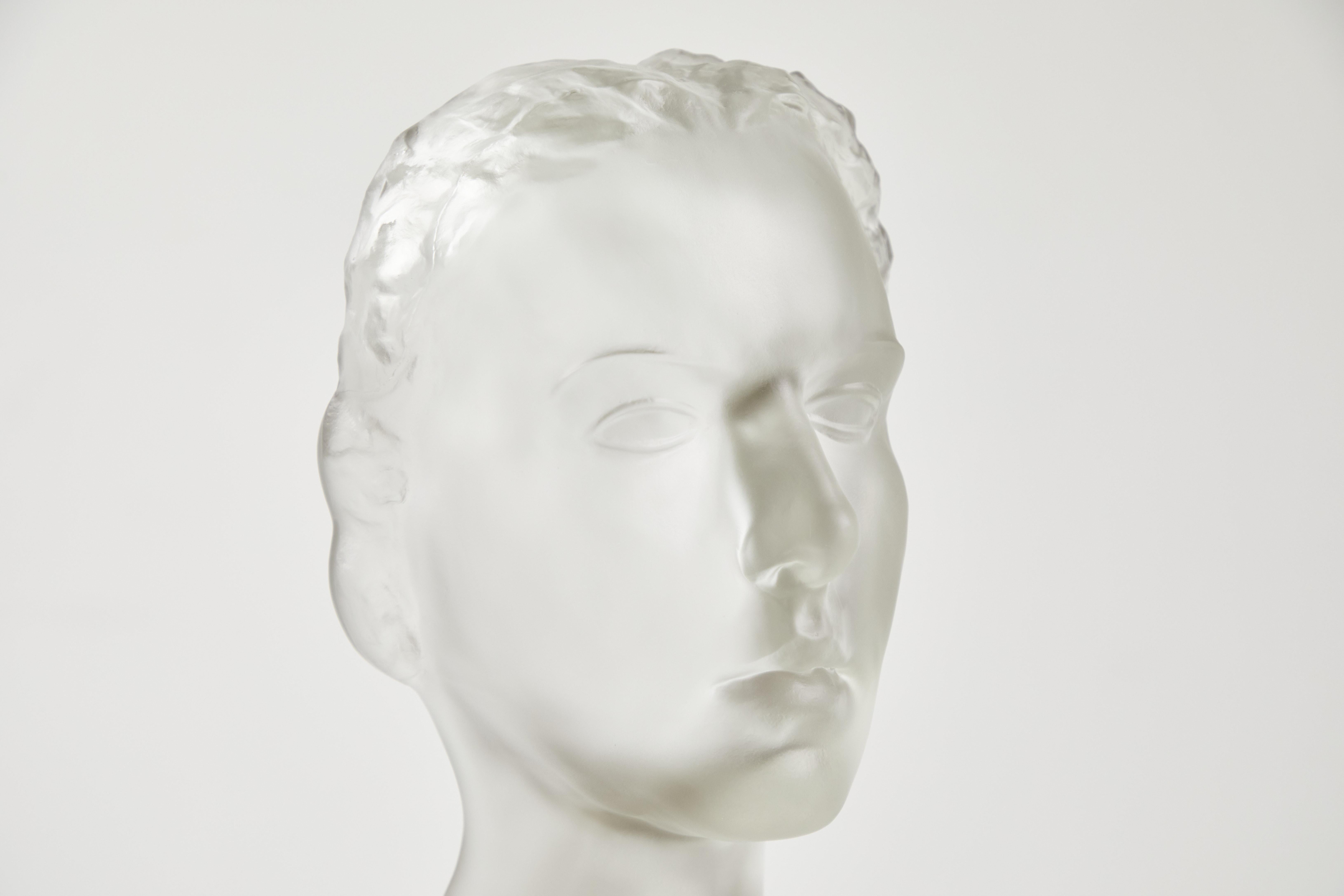 Czech Art Deco Frosted Glass Bust, Schlevogt-Hoffmann