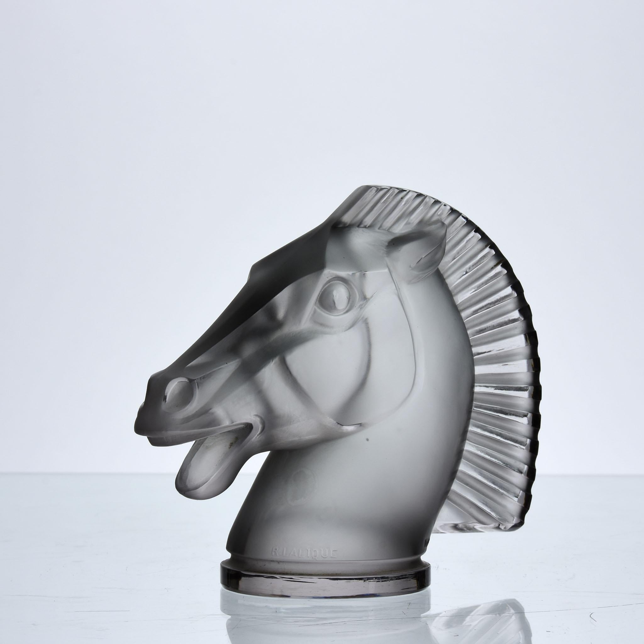 French Art Deco Frosted Glass Car Mascot 'Longchamps' by René Lalique
