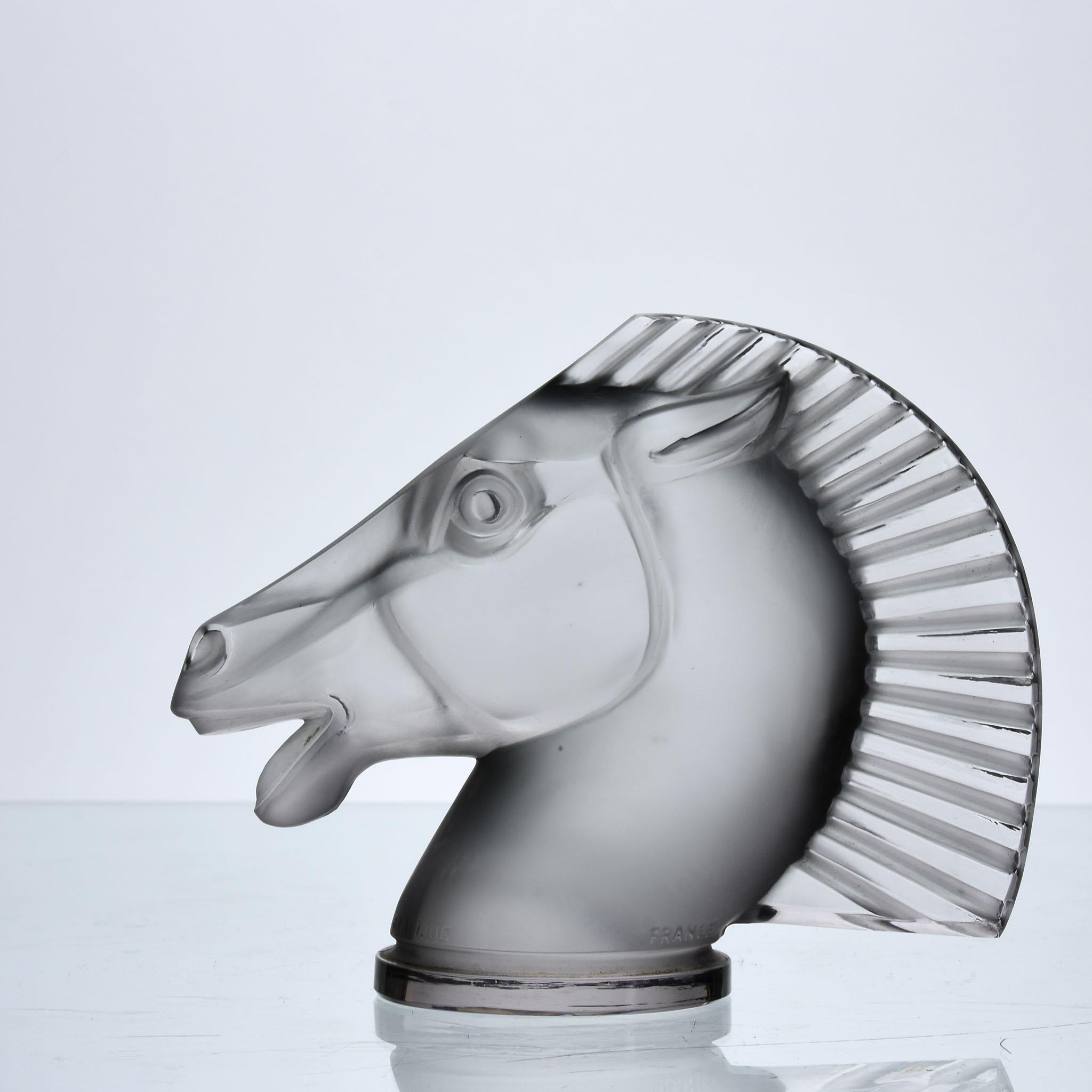 French Art Deco Frosted Glass Car Mascot 'Longchamps' by René Lalique