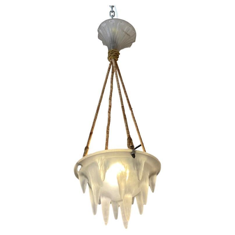 Art Deco Frosted Glass Chandelier by René Lalique