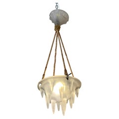 Antique Art Deco Frosted Glass Chandelier by René Lalique