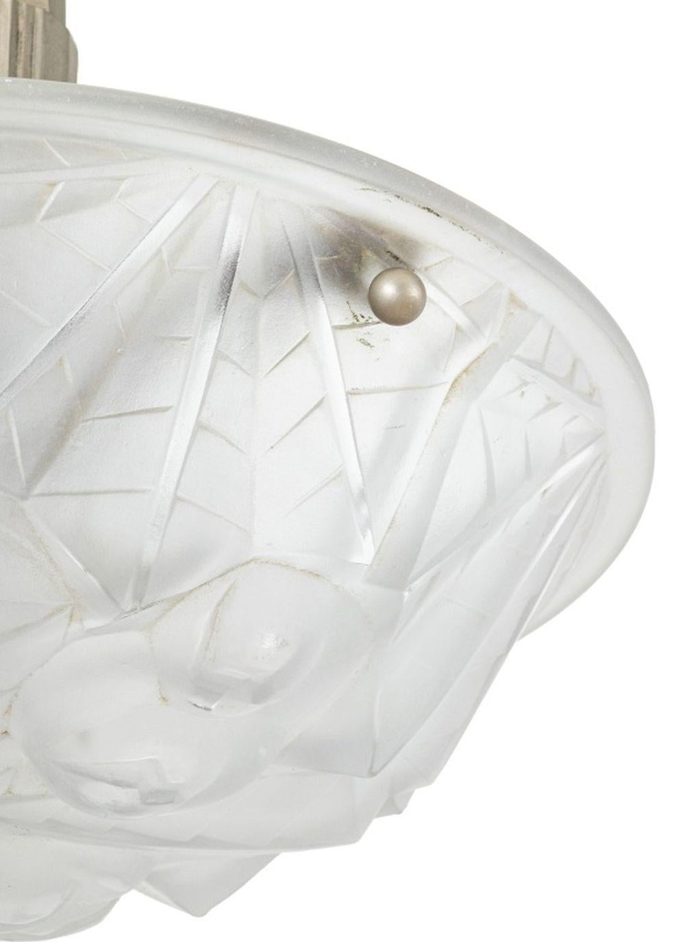 20th Century Art Deco Frosted Glass Chandelier For Sale