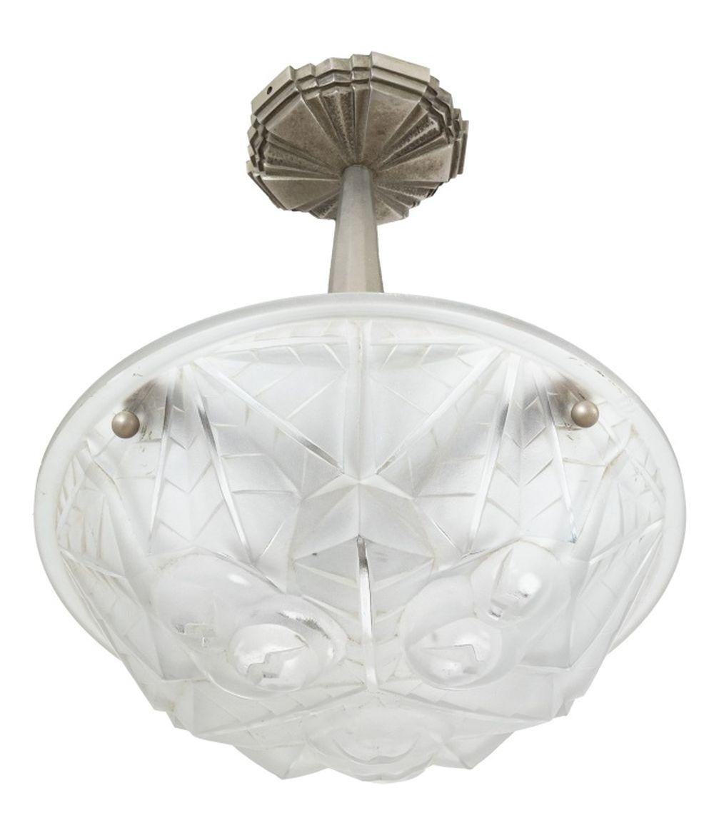 Art Deco Frosted Glass Chandelier For Sale 1