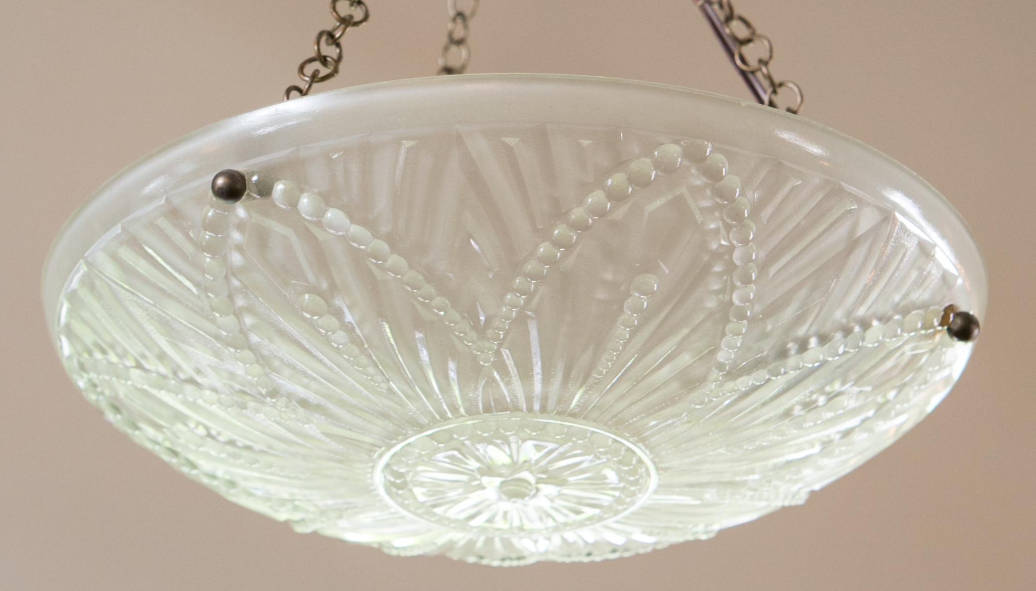 French Art Deco Frosted Glass Chandelier