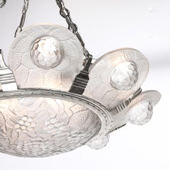 Art Deco Frosted Glass Chandelier with Stylized Cubist Floral Motif
