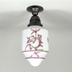Art Deco Frosted Glass Paintbrush & Burnished Metal Flush Mount, Germany 1930s