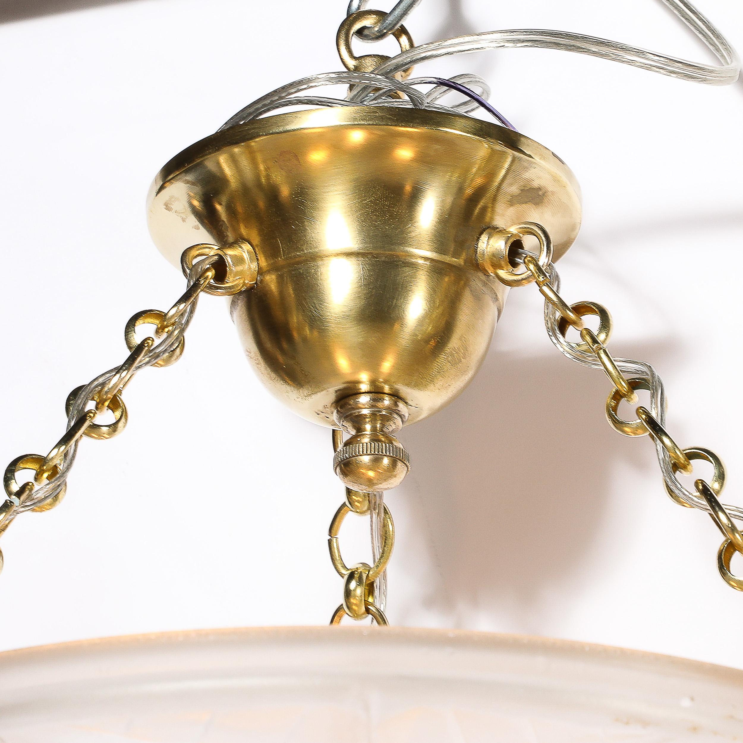 Lampadario a sospensione in vetro smerigliato Art Deco con accessori in ottone firmato Degué in vendita 4