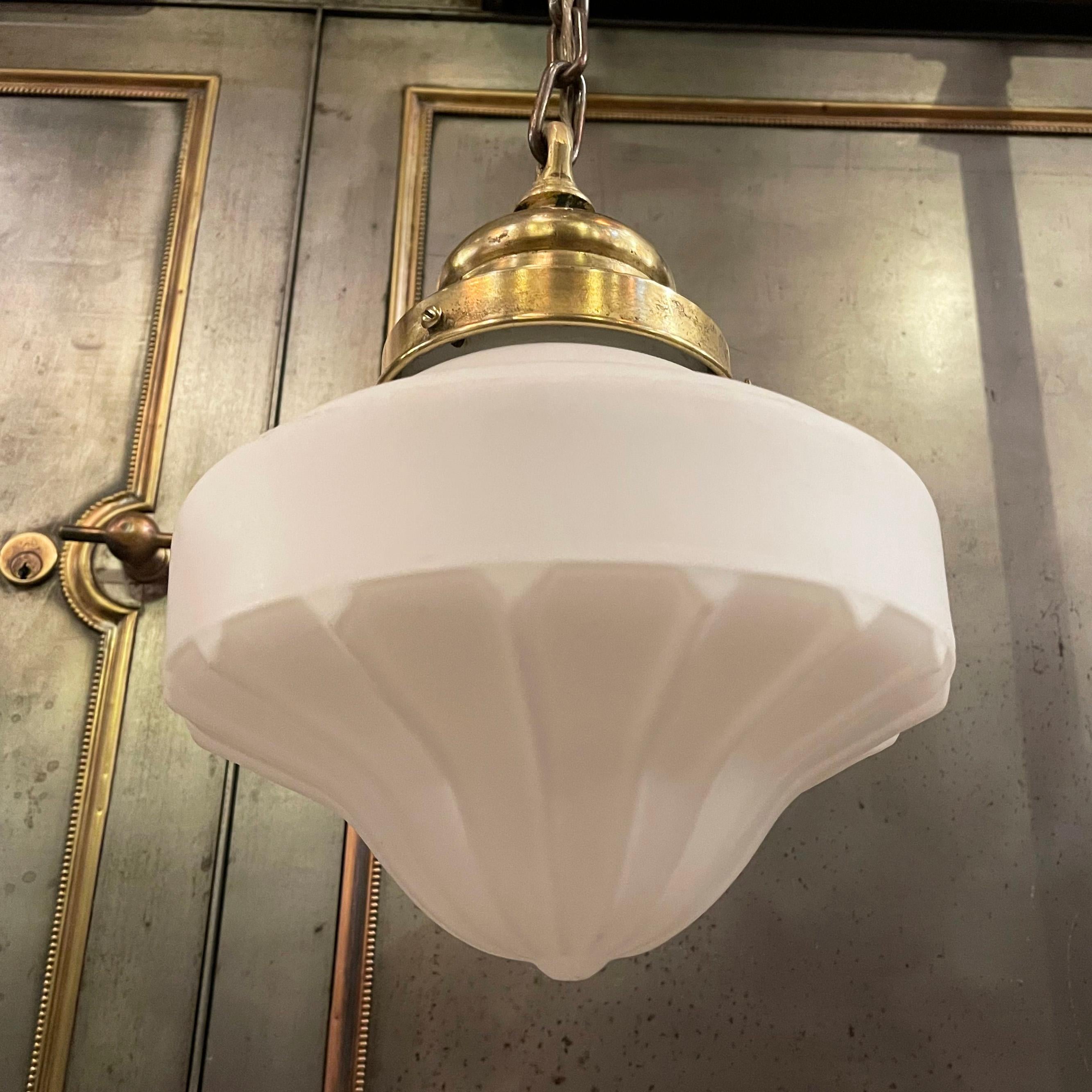 Art Deco Frosted Glass Pendant Light In Good Condition In Brooklyn, NY