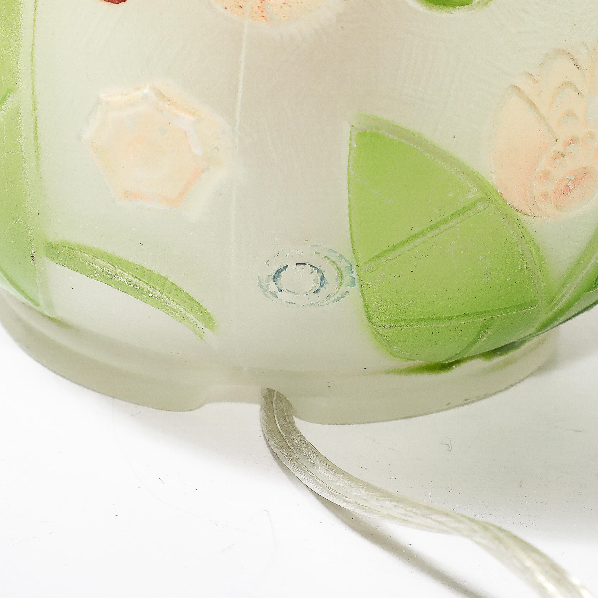 Art Deco Frosted Glass Table Lamp W/ Hand-Painted Floral Motif 4