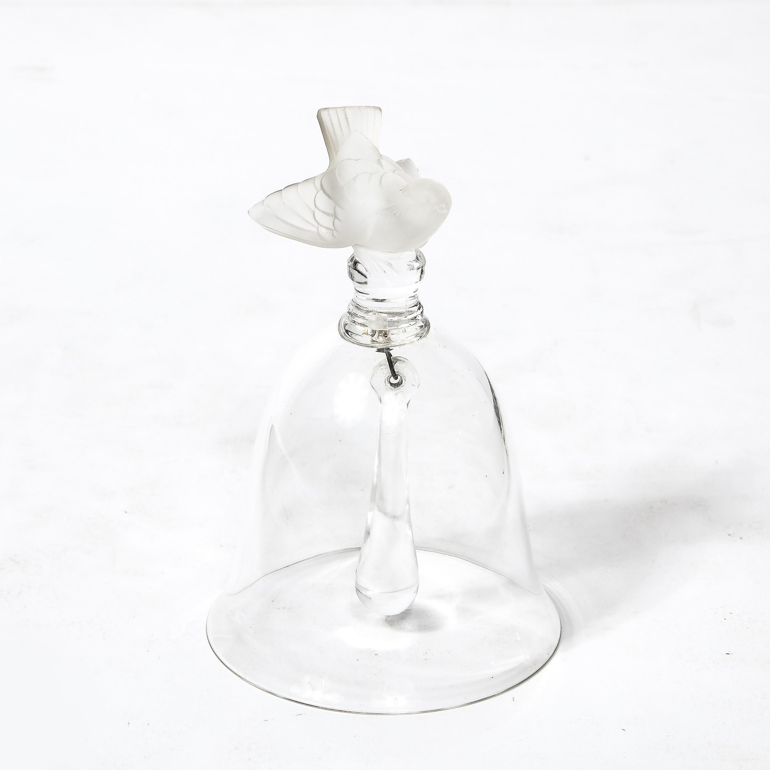 Art Deco Frosted Glass & Transluscent Bell w/ Scultped Sparrow Handle by Lalique 3