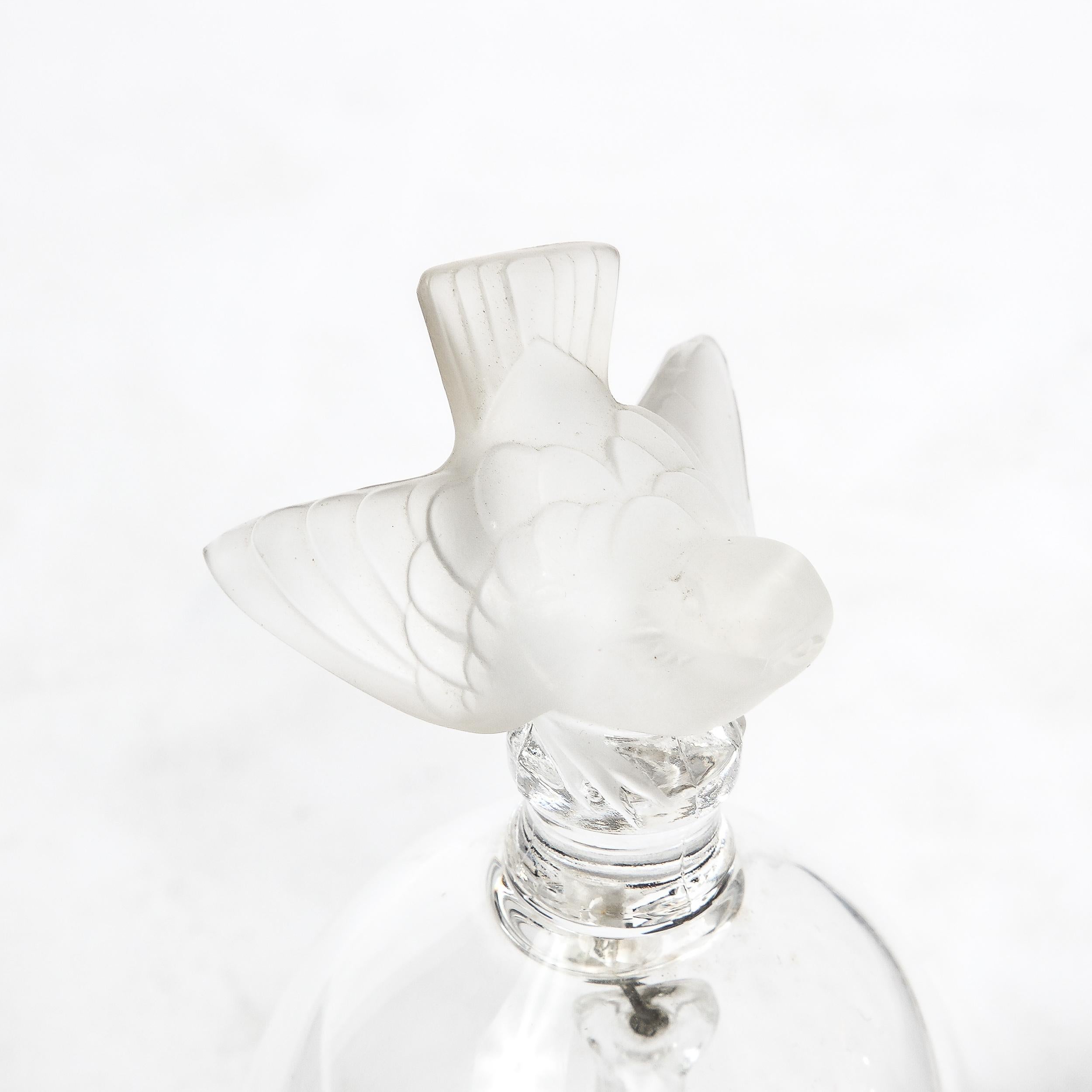Art Deco Frosted Glass & Transluscent Bell w/ Scultped Sparrow Handle by Lalique 4