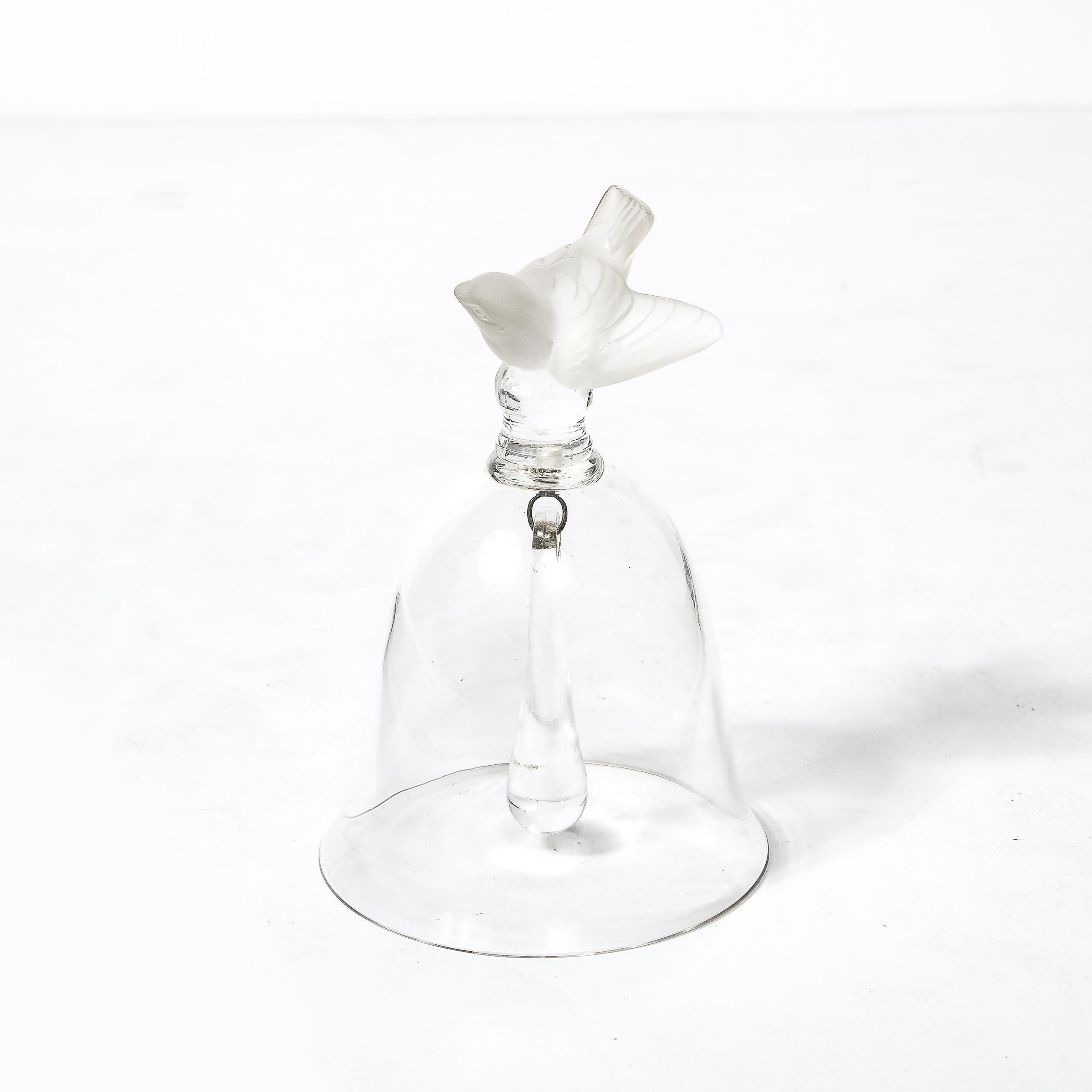 20th Century Art Deco Frosted Glass & Transluscent Bell w/ Scultped Sparrow Handle by Lalique