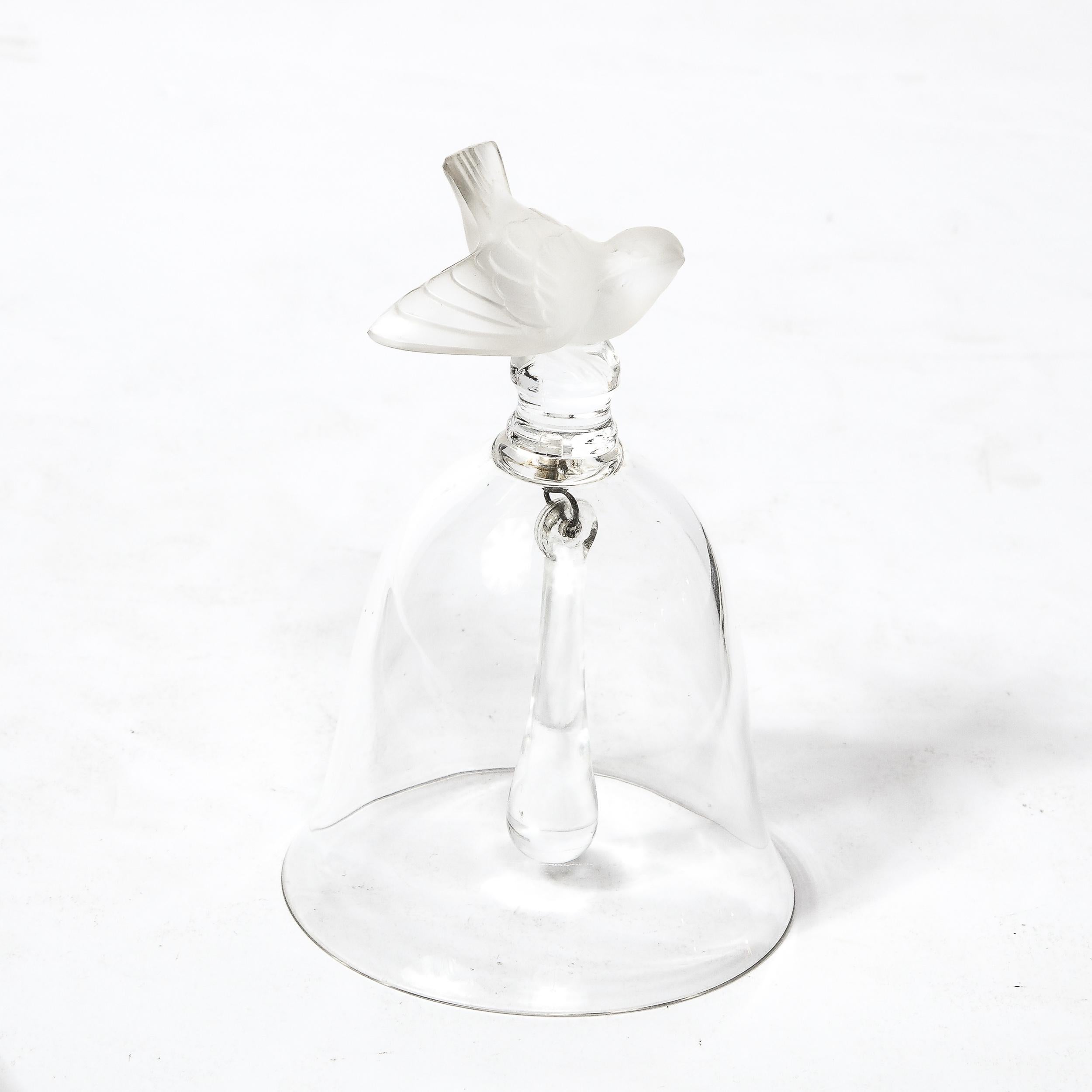 Art Deco Frosted Glass & Transluscent Bell w/ Scultped Sparrow Handle by Lalique 2