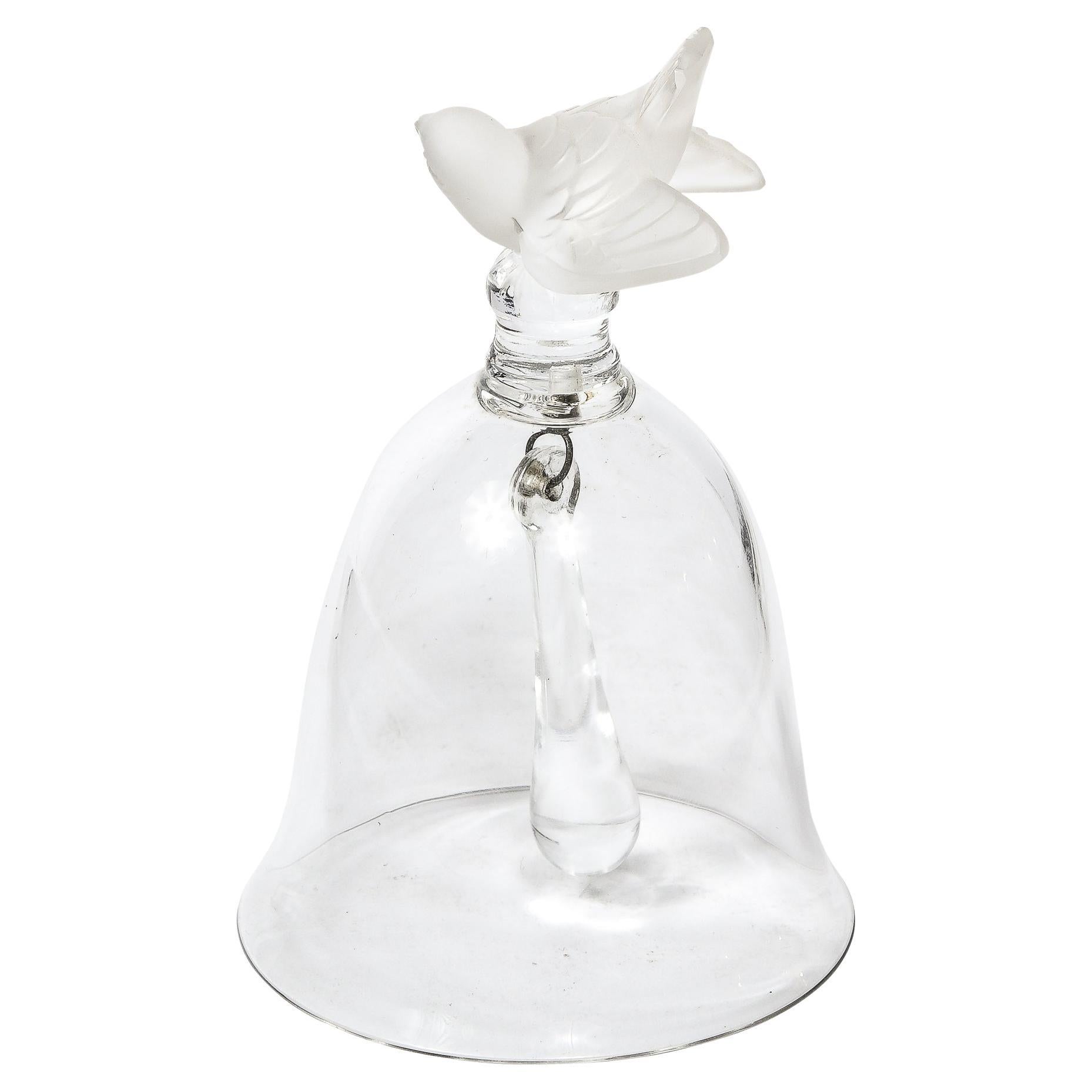 Art Deco Frosted Glass & Transluscent Bell w/ Scultped Sparrow Handle by Lalique