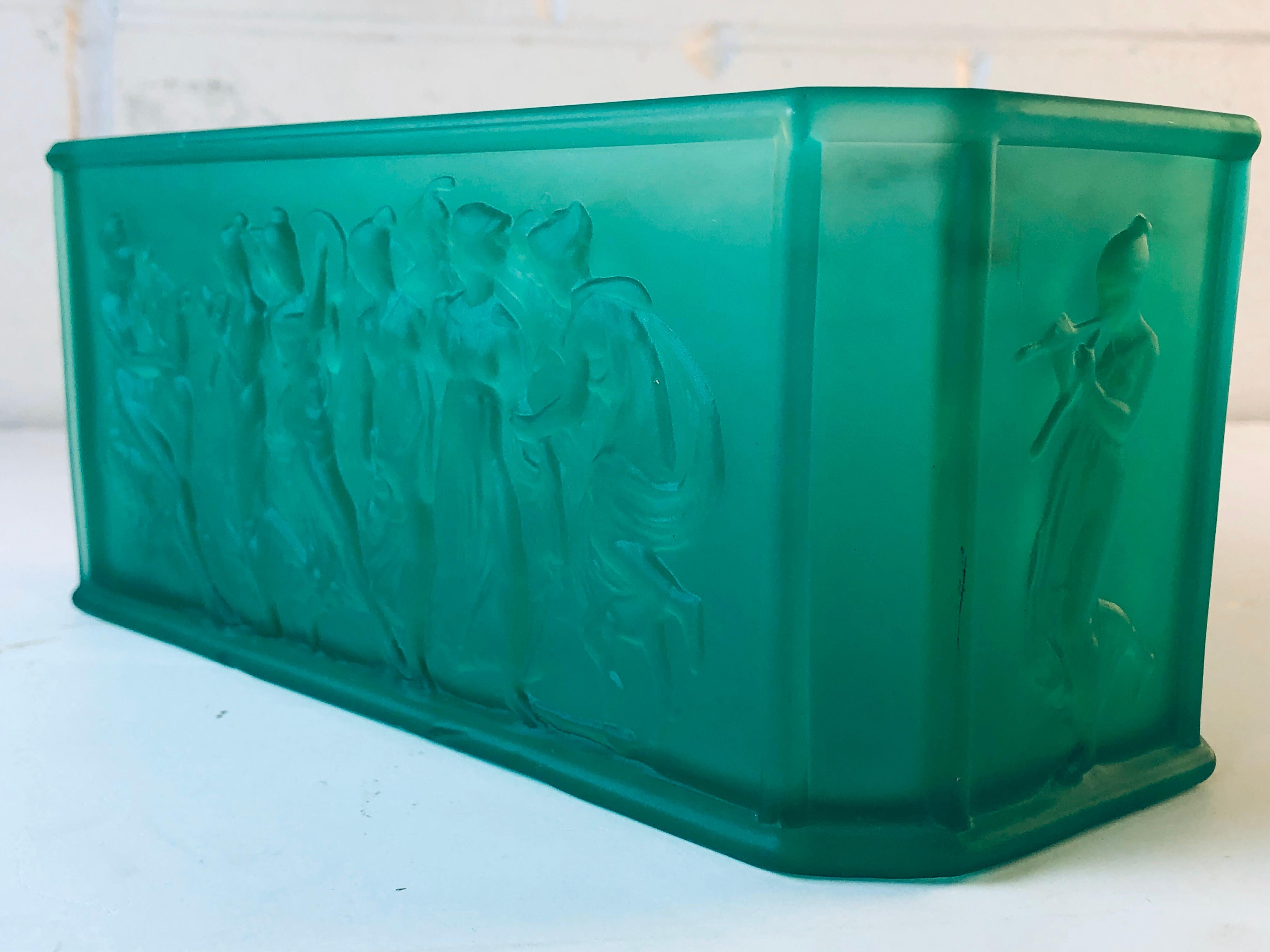 20th Century Art Deco Frosted Green Glass Nymph Scene Vase