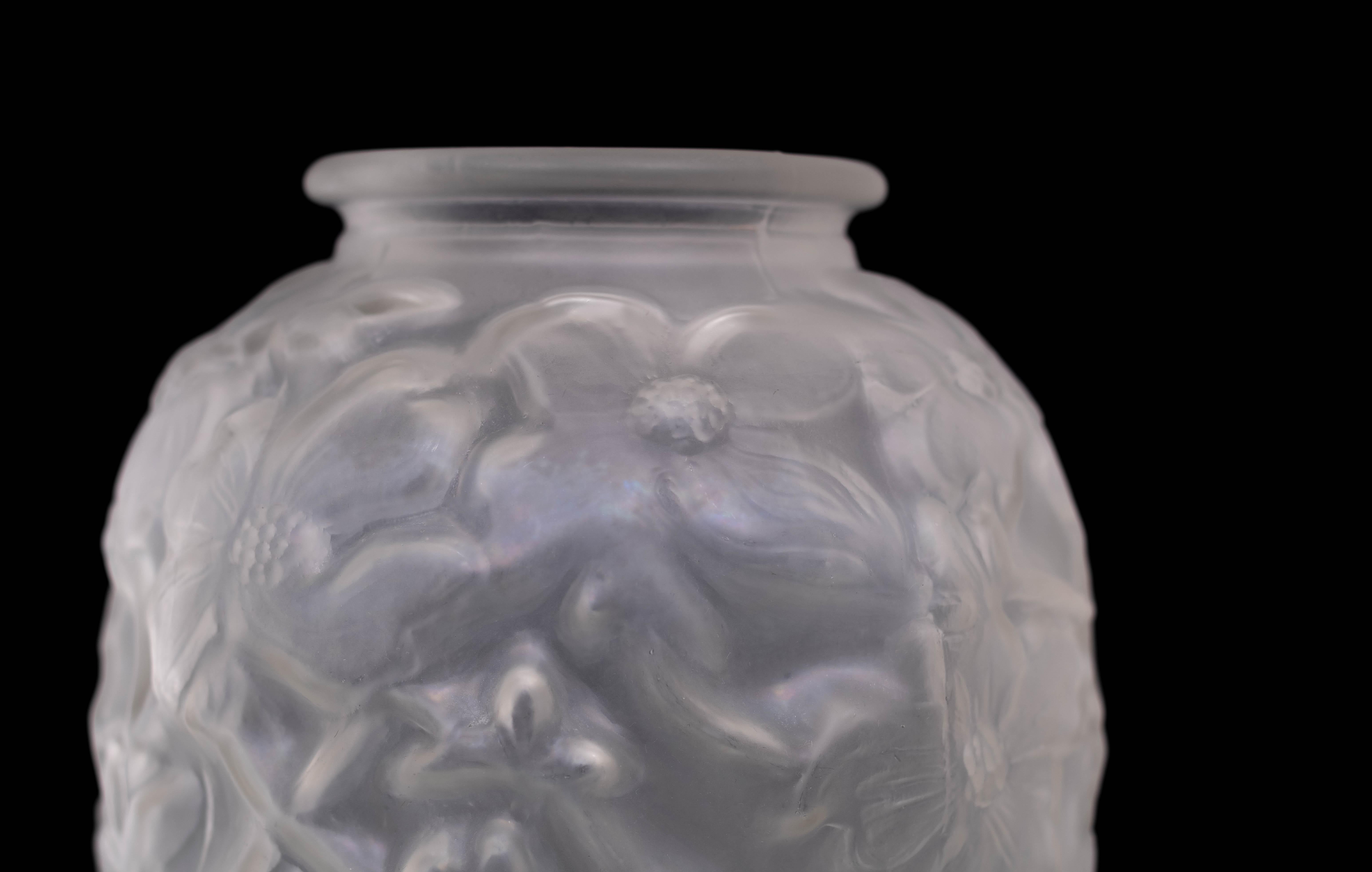 Czech Art Deco Frosted & Polished Vase with Flowers