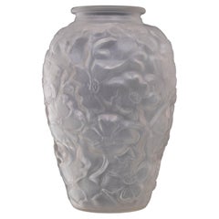Art Deco Frosted & Polished Vase with Flowers