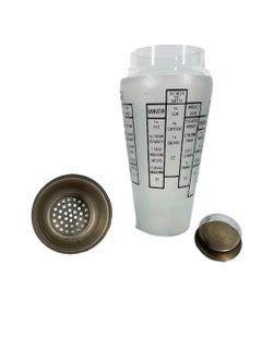 Art Deco Frosted Recipe Cocktail Shaker with 2 Panels of 7 Recipes Each