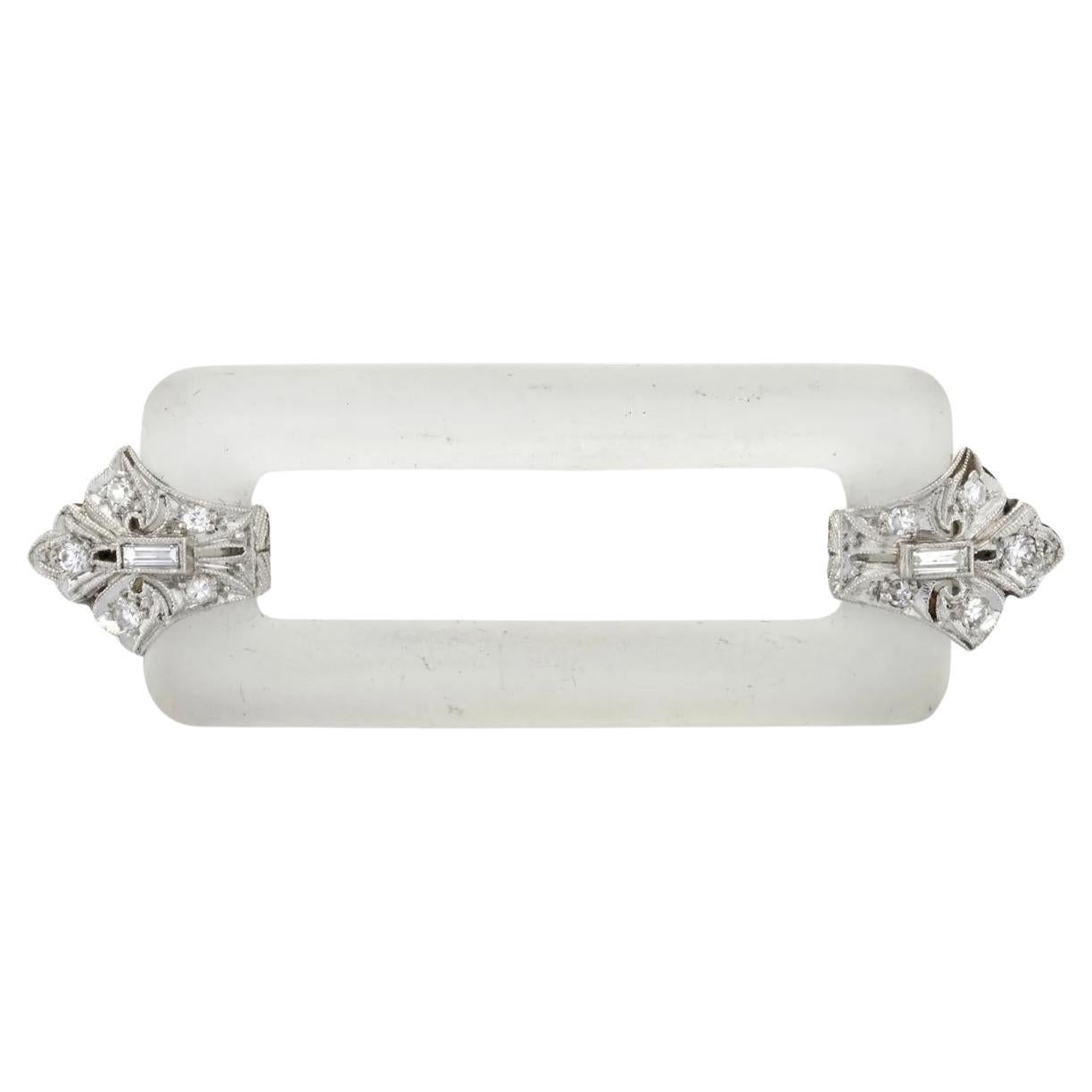 Art Deco Frosted Rock Crystal Diamond Brooch