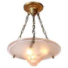 Art Deco Frosted Rose Skyscraper Style Molded Glass Chandelier W/ Brass Fittings