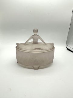 Art Deco Frosted Satin Glass Ballerina Female "Ramses" Powder Box