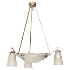 Art Deco Frosted Three Light Chandelier Glass by David Guéron, 20th Century