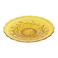 Art Deco Fruit Bowl Amber Pressed Glass Fait en Belgique