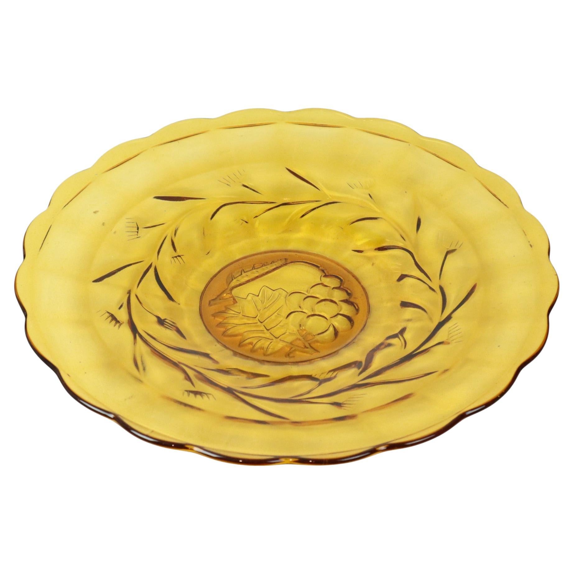 Art Deco Fruit Bowl Amber Pressed Glass Fait en Belgique