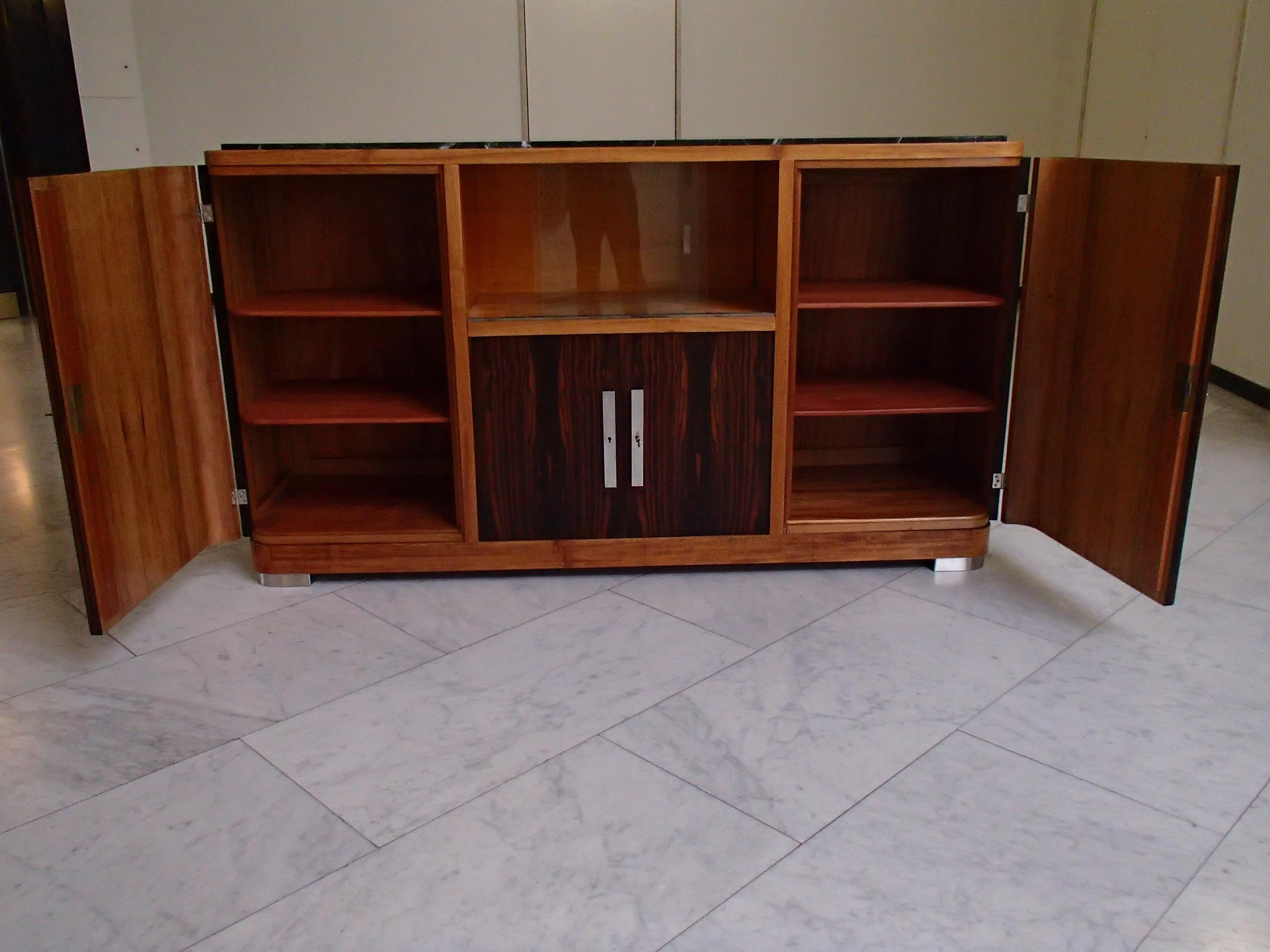 Mid-20th Century Art Deco Full Mahogany and Ebene de Macassar Sideboard For Sale