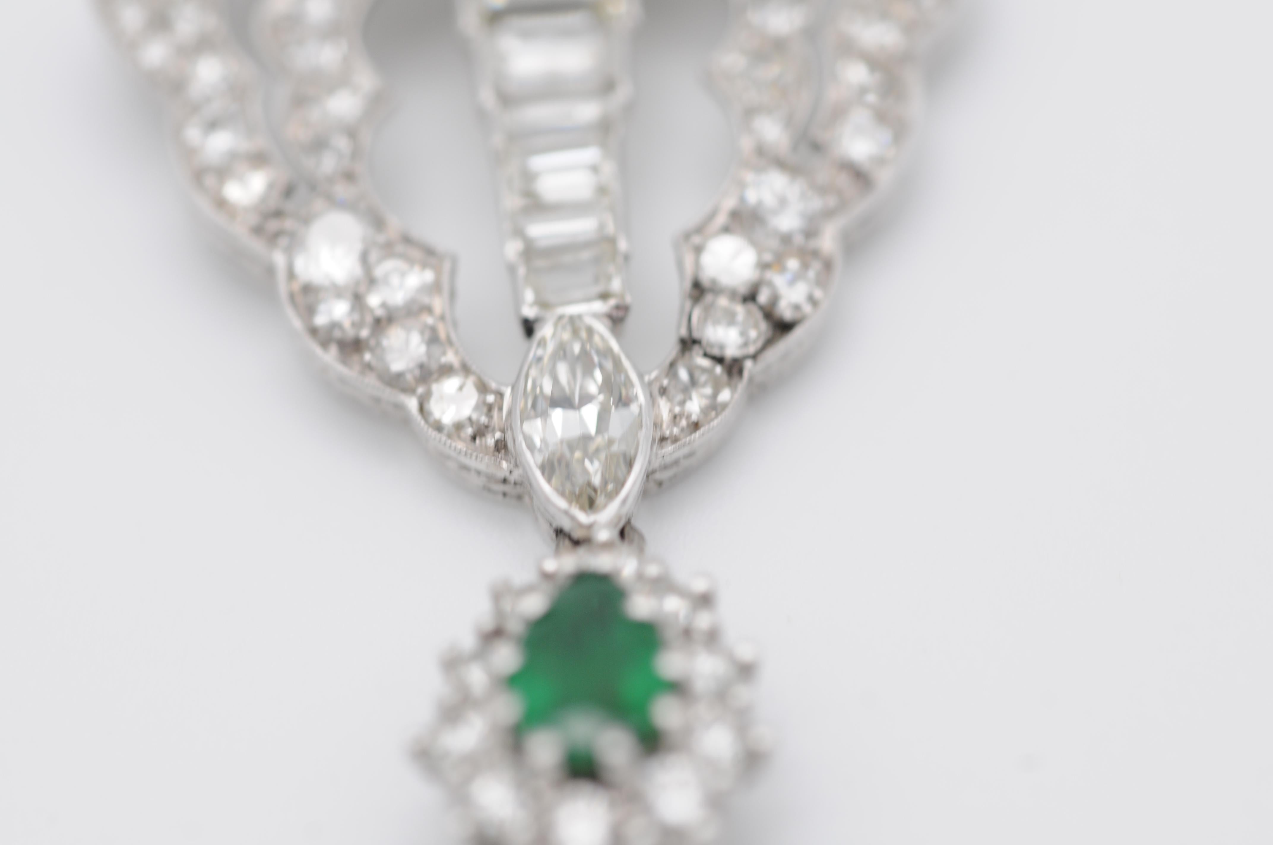 Art Deco full set diamond necklace with emerald 18k whitegold For Sale 5